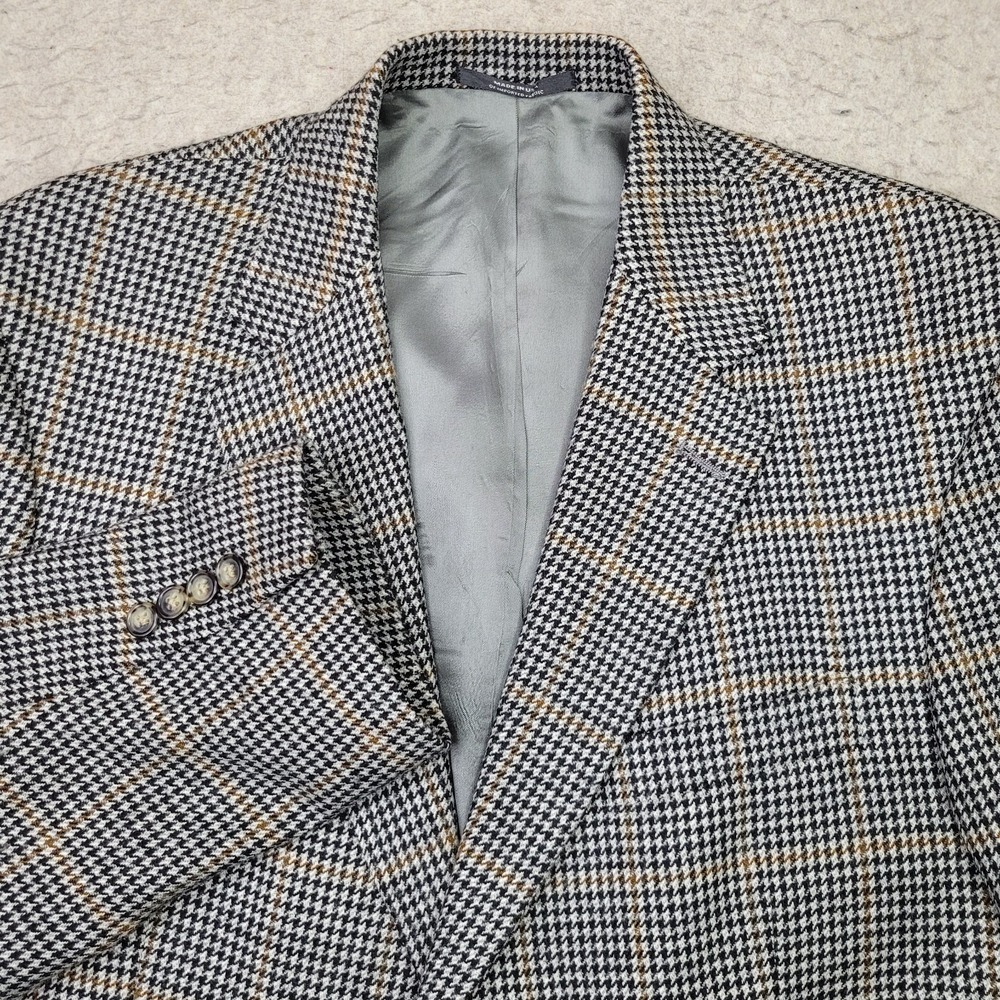Austin Reed London Houndstooth Tweed Blazer Mens 42‎ Gray 2 Button Vintage USA